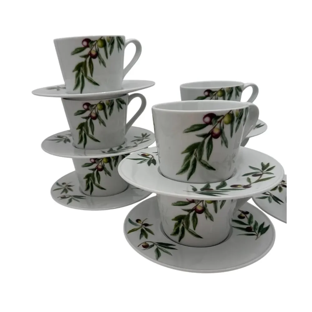 Pottery Barn Monique Lhuillier Olive Orchard 4 Cups and 4 Saucers